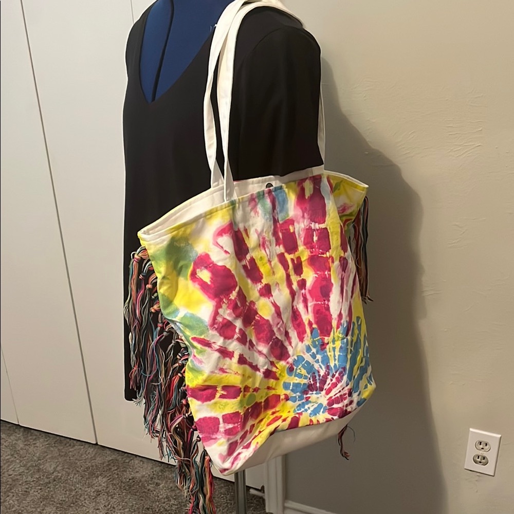 Magid Colorful Tie-Dye Tote Bag with Fringe